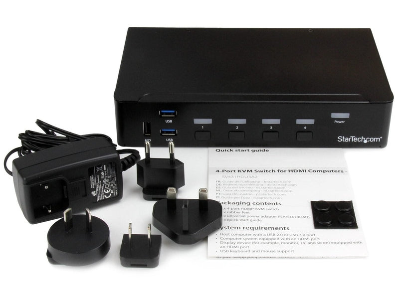 StarTech 4 Port Single HDMI KVM Switch, 1080P, Built-In USB 3.0 Hub, 2Yr