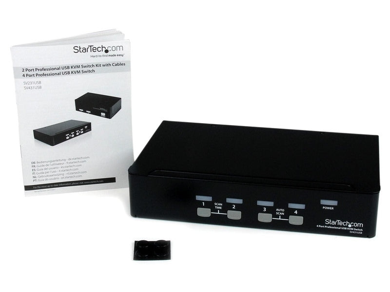 StarTech 4 Port Single VGA KVM Switch, 1440P, Built-In USB2.0 Hub, 3Yr
