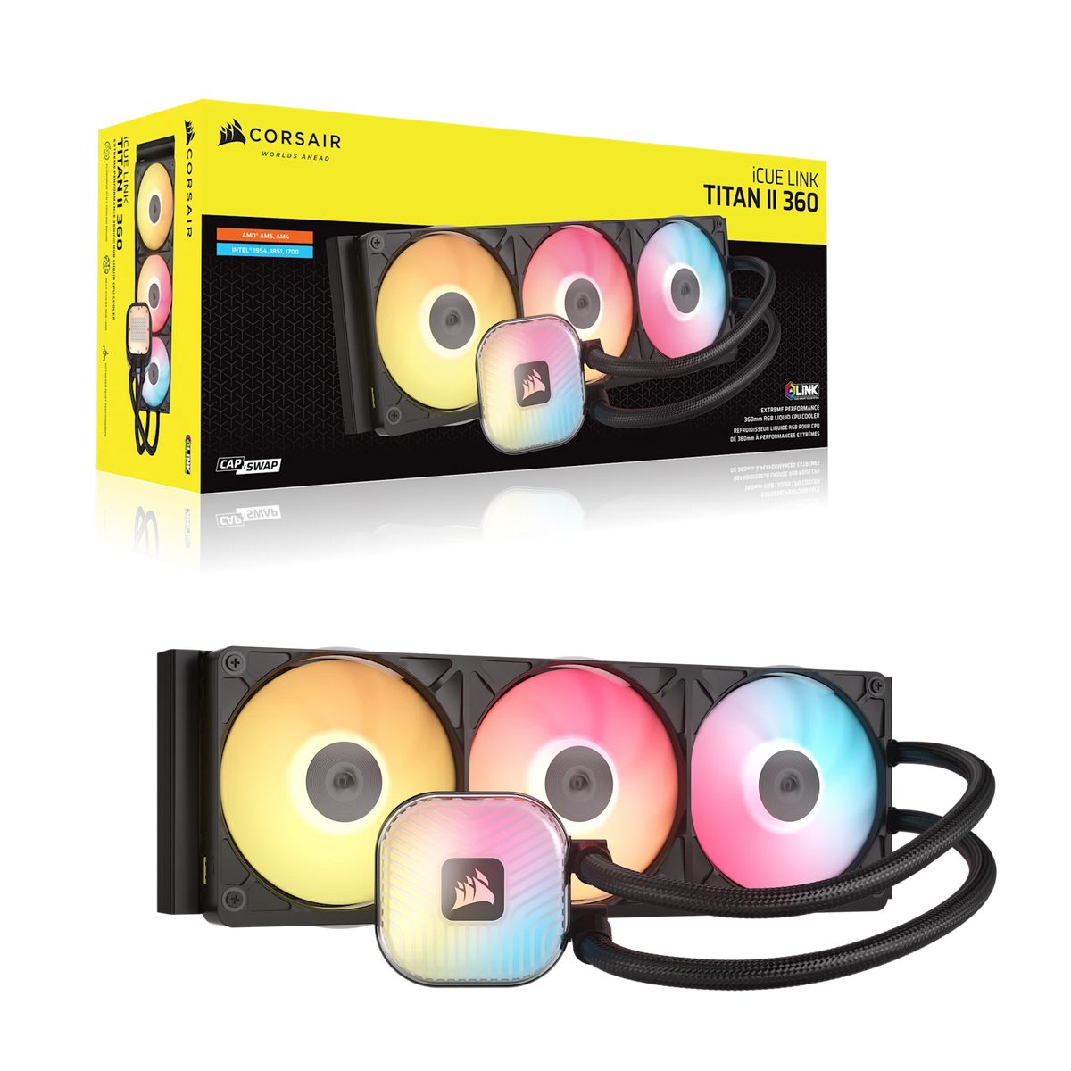 CORSAIR iCUE LINK TITAN II 360 RX RGB - Black, 360mm AIO, FlowDrive Gen 2, RX II Fan, RGB, Copper Coldplate, AM5/AM4, LGA1851/1700