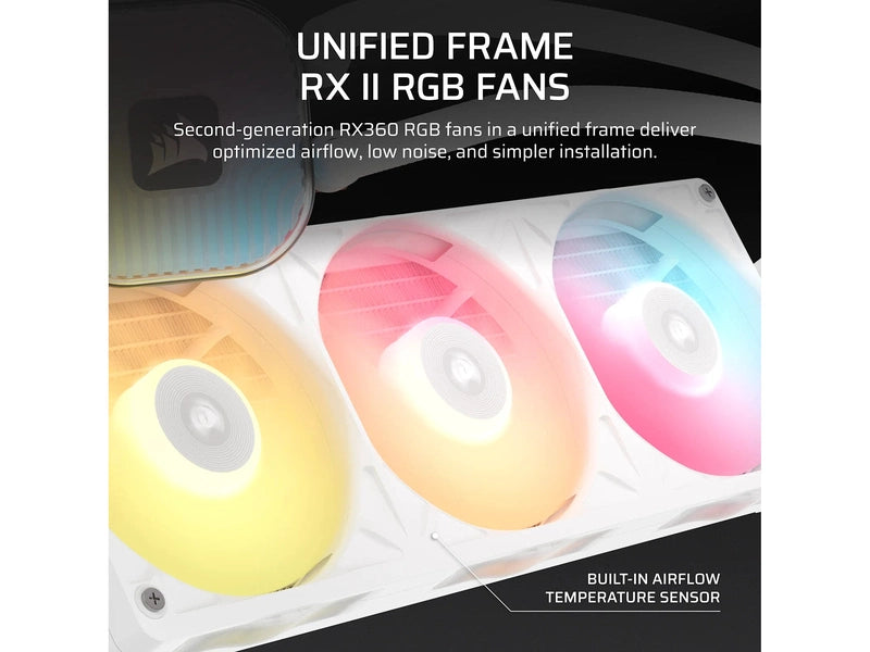 CORSAIR iCUE LINK TITAN II 360 RX RGB - White, 360mm AIO, FlowDrive Gen 2, RX II Fan, RGB, Copper Coldplate, AM5/AM4, LGA1851/1700