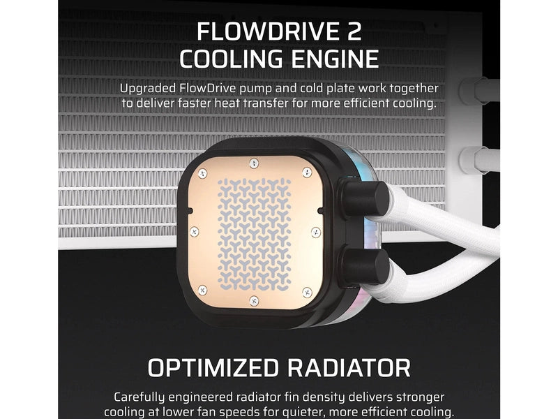 CORSAIR iCUE LINK TITAN II 360 RX RGB - White, 360mm AIO, FlowDrive Gen 2, RX II Fan, RGB, Copper Coldplate, AM5/AM4, LGA1851/1700