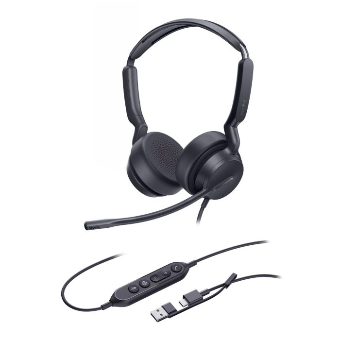 Yealink Wired UH42 MS Stereo Headset, Leather Cushions, Noise Cancelling Mic, C to A Adapter