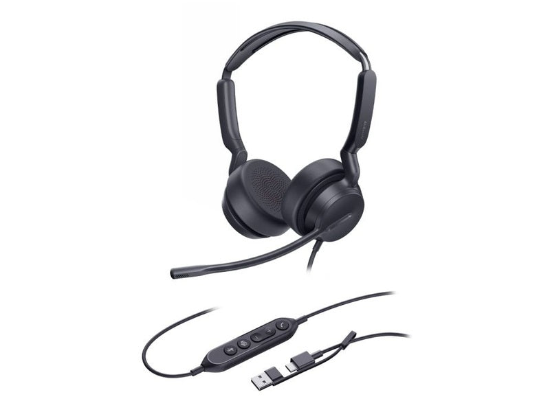 Yealink Wired UH42 MS Stereo Headset, Leather Cushions, Noise Cancelling Mic, C to A Adapter