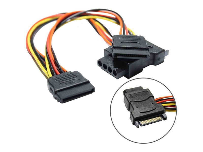 SATA 15 Pin Male to Molex 4 Pin Female + 2 SATA 15 Pin Female Cable 20cm