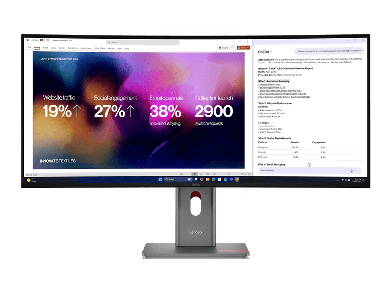 Lenovo ThinkVision P40WD-40 40" 5K 120Hz WUHD IPS Curved Monitor 140W USB-C Speaker