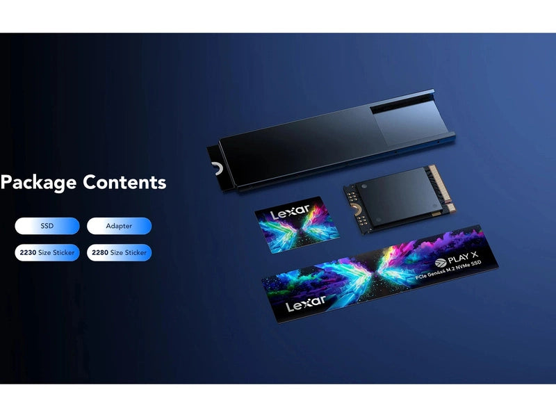 Lexar® PLAY X 512GB M.2 PCIe Gen4x4 NVMe SSD, up to 7400MB/s read, 6400MB/s write, 2230/2280