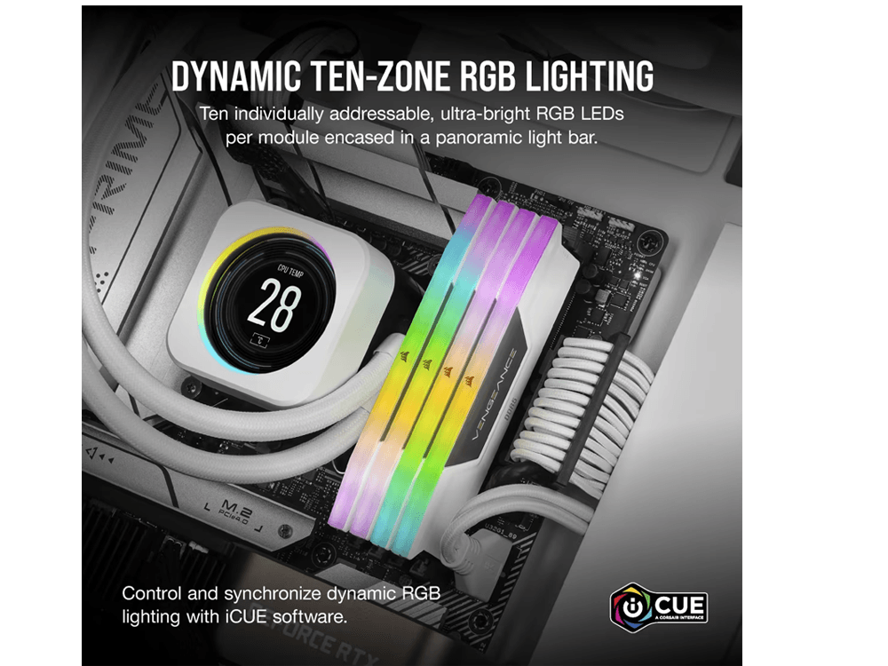 Corsair Vengeance RGB 16GB 2 x 8GB DDR5 5200MHz CL40 INTEL XMP & AMD EXPO Desktop Memory - CMH16GX5M2B5200Z40W