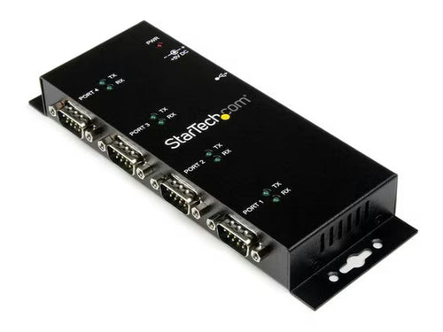 StarTech 4 Port USB to DB9 RS232 Serial Adapter Hub – Industrial DIN Rail and Wall Mountable