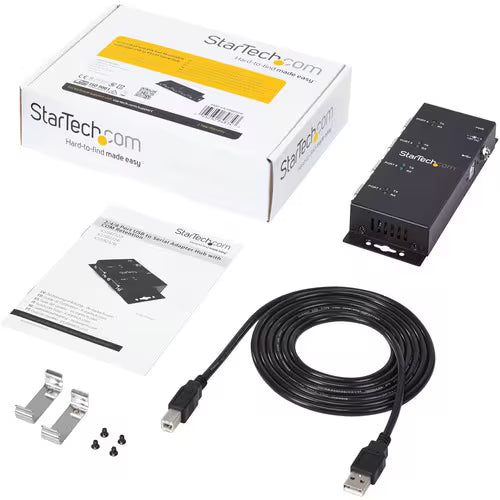 StarTech 4 Port USB to DB9 RS232 Serial Adapter Hub – Industrial DIN Rail and Wall Mountable