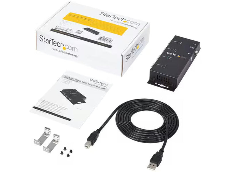 StarTech 4 Port USB to DB9 RS232 Serial Adapter Hub – Industrial DIN Rail and Wall Mountable