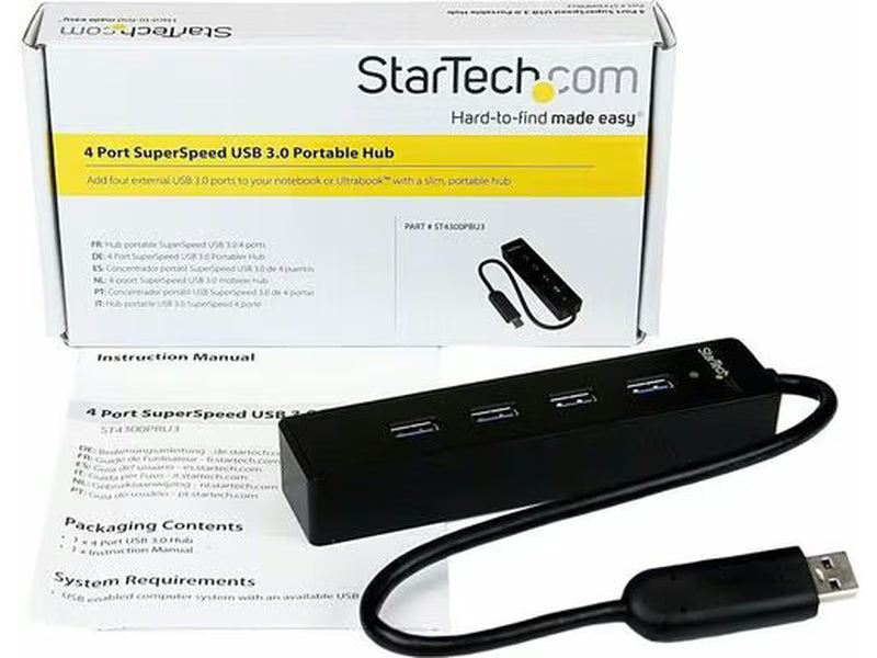StarTech 4 Port Portable SuperSpeed USB 3.0 Hub with Built-in Cable