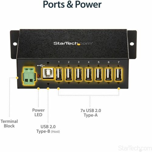 StarTech Mountable Rugged Industrial 7 Port USB Hub