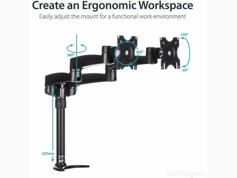 StarTech Desk Mount Dual Monitor Arm for VESA Monitors up to 24" 29.9lb/13.6kg