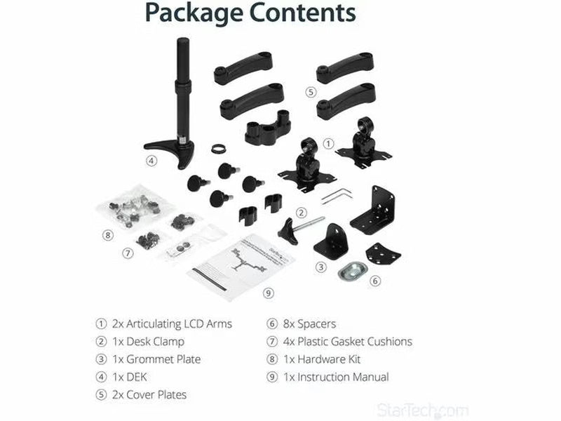 StarTech Desk Mount Dual Monitor Arm for VESA Monitors up to 24" 29.9lb/13.6kg