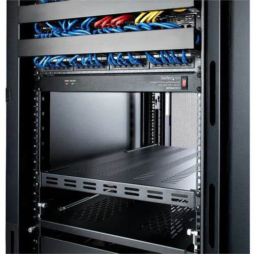 StarTech 1U Adjustable Mounting Depth Vented Rack Mount Shelf - Heavy Duty Fixed Rack Shelf - 250lbs / 113kg