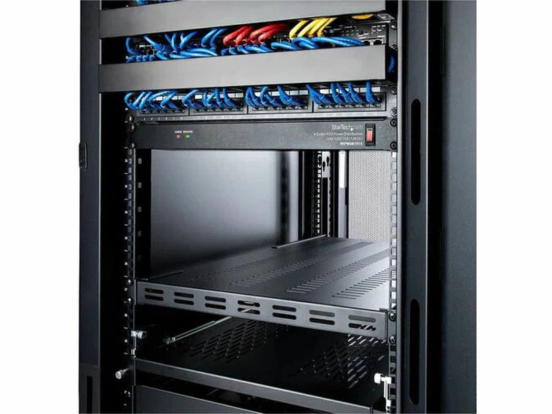 StarTech 1U Adjustable Mounting Depth Vented Rack Mount Shelf - Heavy Duty Fixed Rack Shelf - 250lbs / 113kg
