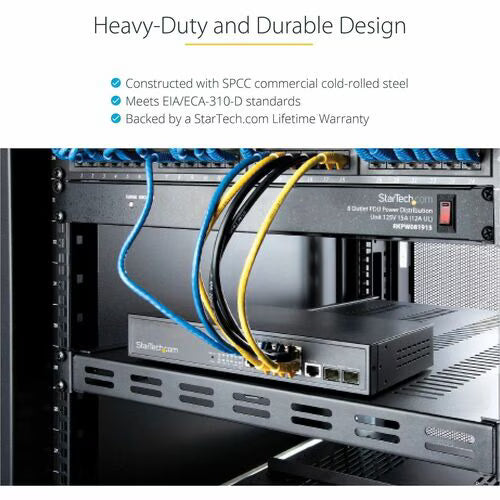 StarTech 1U Adjustable Mounting Depth Vented Rack Mount Shelf - Heavy Duty Fixed Rack Shelf - 250lbs / 113kg