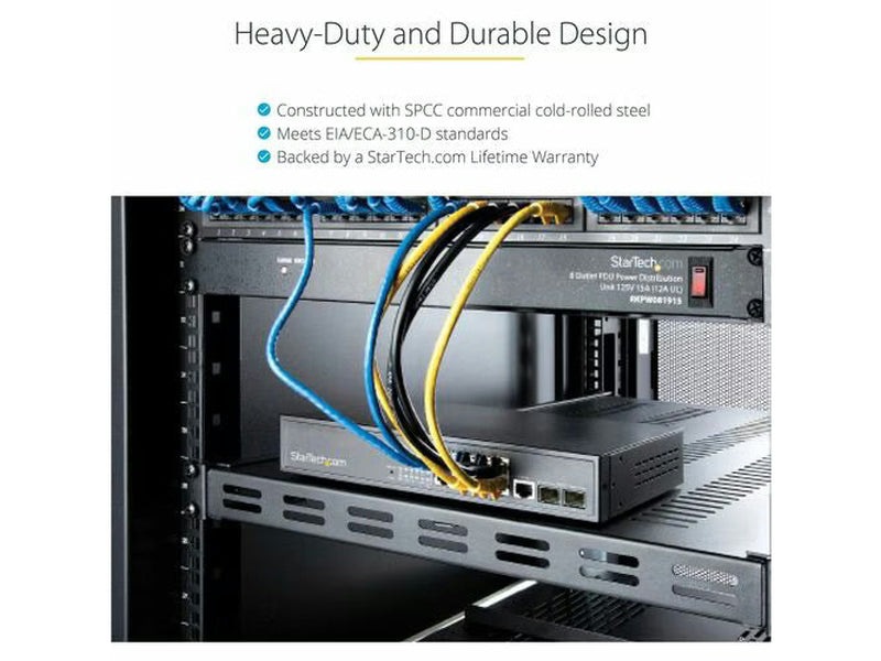 StarTech 1U Adjustable Mounting Depth Vented Rack Mount Shelf - Heavy Duty Fixed Rack Shelf - 250lbs / 113kg