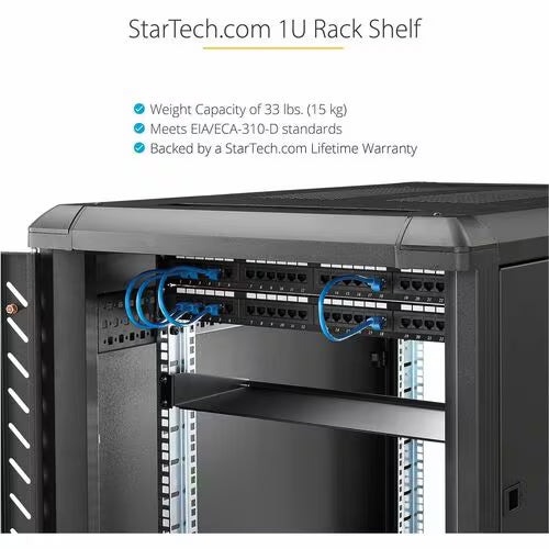 StarTech 1U Server Rack Shelf, Universal Rack Mount Cantilever Tray for 19" Network Equipment Rack, Heavy Duty Steel, 7" (17.8cm) Deep