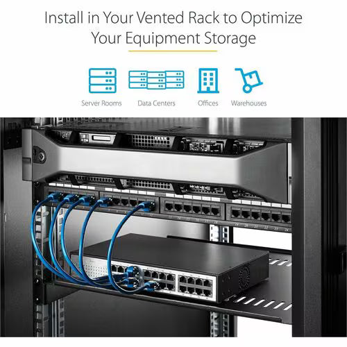 StarTech 2U 16in Universal Vented Rack Mount Cantilever Shelf - Fixed Server Rack Cabinet Shelf - 50lbs / 22kg