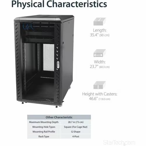 StarTech 22U 36in Knock-Down Server Rack Cabinet with Casters