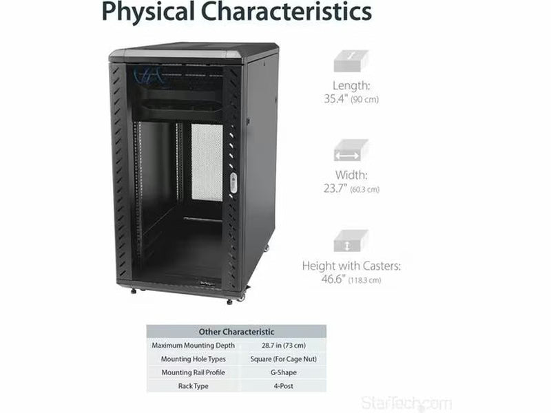 StarTech 22U 36in Knock-Down Server Rack Cabinet with Casters