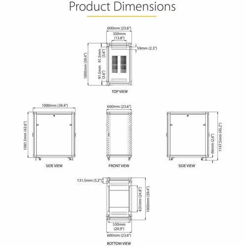 StarTech 22U 36in Knock-Down Server Rack Cabinet with Casters
