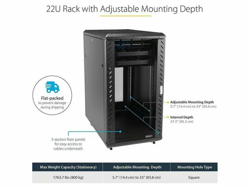 StarTech 22U 36in Knock-Down Server Rack Cabinet with Casters
