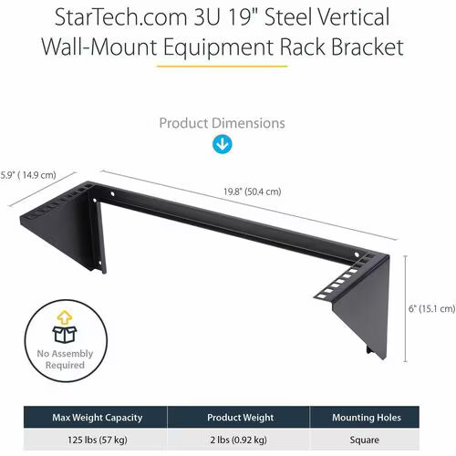 StarTech 3U 19in Steel Vertical Wall Mount Equipment Rack Bracket