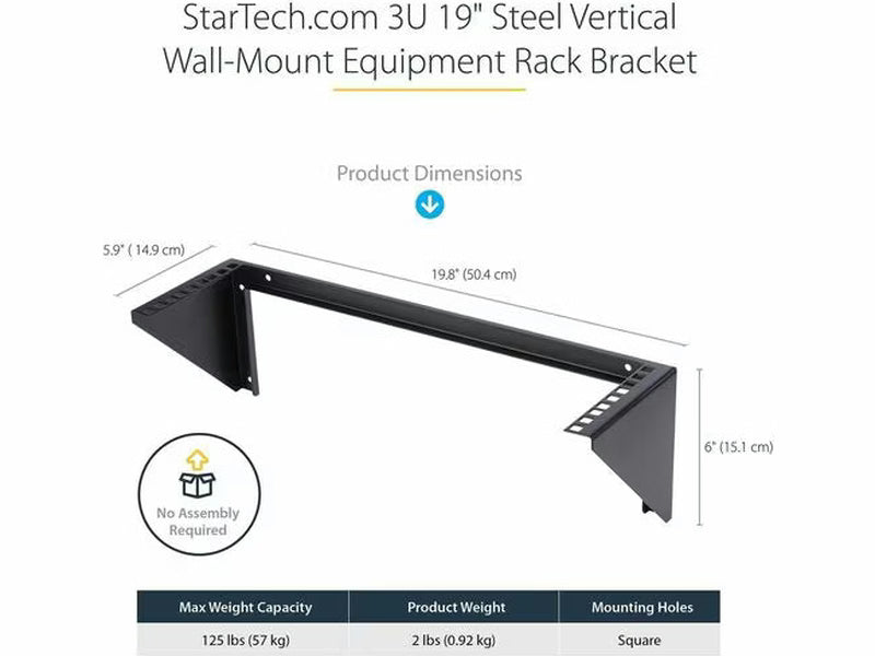 StarTech 3U 19in Steel Vertical Wall Mount Equipment Rack Bracket