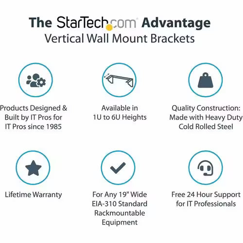 StarTech 3U 19in Steel Vertical Wall Mount Equipment Rack Bracket
