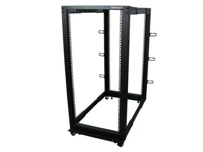 StarTech 25U Adjustable Depth Open Frame 4 Post Server Rack w/ Casters / Levelers and Cable ManagementHooks