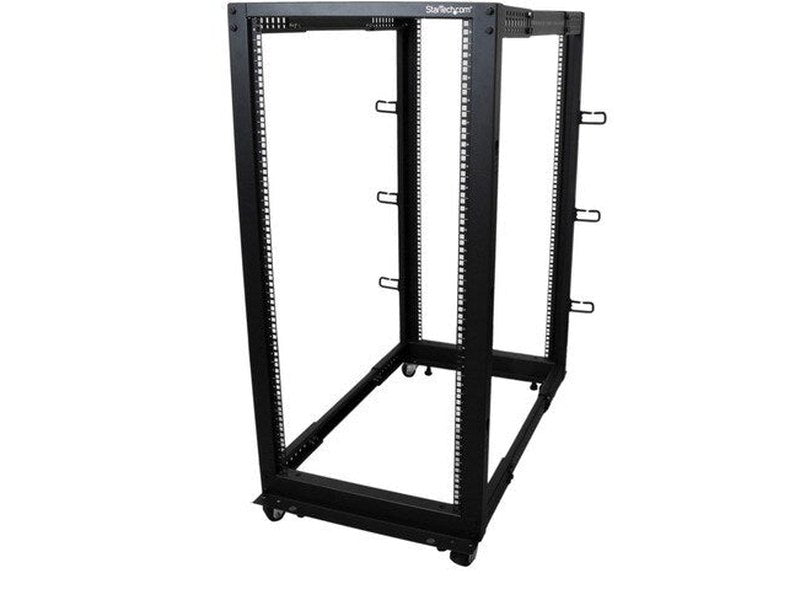 StarTech 25U Adjustable Depth Open Frame 4 Post Server Rack w/ Casters / Levelers and Cable ManagementHooks