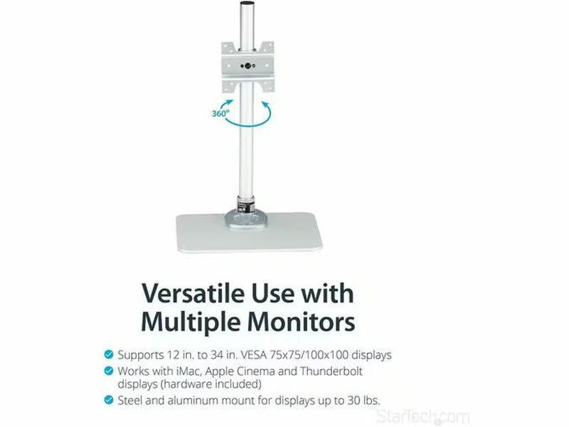 StarTech Adjustable Desktop Monitor Stand with Cable Hook for up to 34" 30.9lb/14kg VESA Mount Monitors