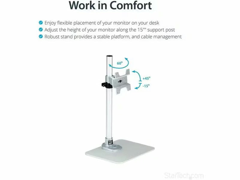 StarTech Adjustable Desktop Monitor Stand with Cable Hook for up to 34" 30.9lb/14kg VESA Mount Monitors