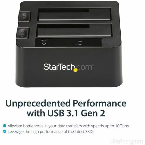 StarTech Dual-Bay USB 3.2 Gen 2 to SATA Hard Drive Docking Station, USB 10Gbps Hard Drive Dock, External 2.5/3.5" SATA I/II/III SSD/HDD Docking Station