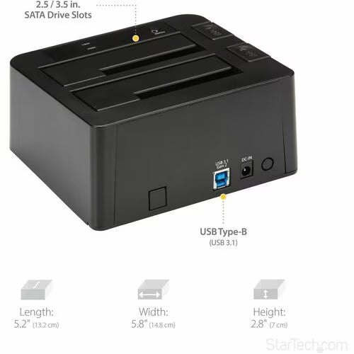 StarTech Dual-Bay USB 3.2 Gen 2 to SATA Hard Drive Docking Station, USB 10Gbps Hard Drive Dock, External 2.5/3.5" SATA I/II/III SSD/HDD Docking Station