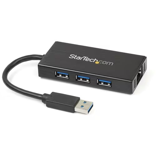 StarTech 3 Port Portable USB 3.0 Hub with Gigabit Ethernet Adapter NIC - 5Gbps