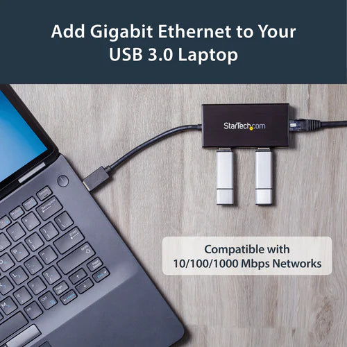 StarTech 3 Port Portable USB 3.0 Hub with Gigabit Ethernet Adapter NIC - 5Gbps