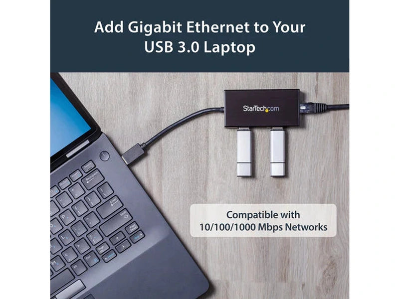 StarTech 3 Port Portable USB 3.0 Hub with Gigabit Ethernet Adapter NIC - 5Gbps