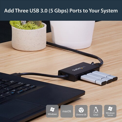 StarTech 3 Port Portable USB 3.0 Hub with Gigabit Ethernet Adapter NIC - 5Gbps
