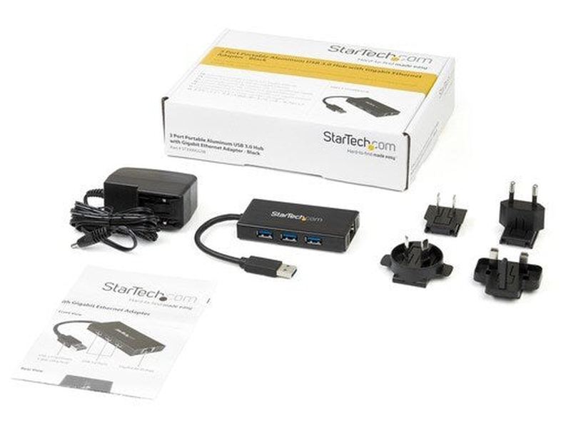 StarTech 3 Port Portable USB 3.0 Hub with Gigabit Ethernet Adapter NIC - 5Gbps