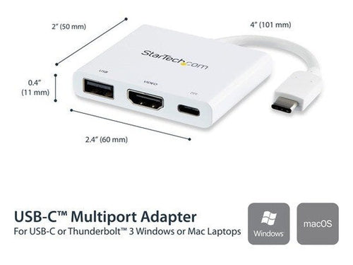 StarTech USB-C to 4K HDMI Multifunction Adapter withPower Delivery and USB-A Port - White