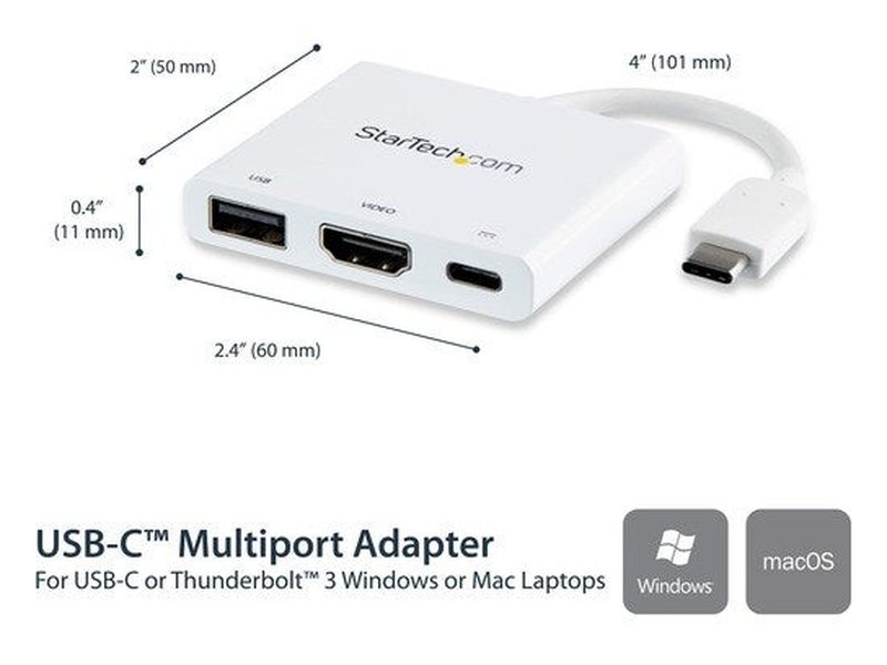 StarTech USB-C to 4K HDMI Multifunction Adapter withPower Delivery and USB-A Port - White