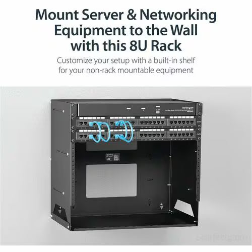 StarTech 2-Post 8U Open Frame Wall Mount Network Rack with Built-in Shelf and Adjustable Depth, Computer Rack for IT Equipment