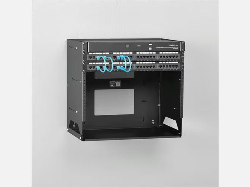 StarTech 2-Post 8U Open Frame Wall Mount Network Rack with Built-in Shelf and Adjustable Depth, Computer Rack for IT Equipment