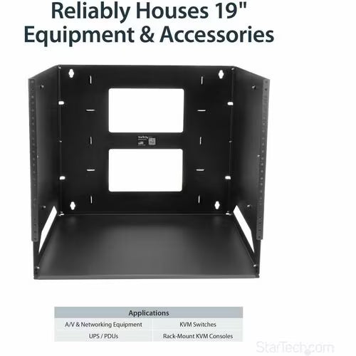 StarTech 2-Post 8U Open Frame Wall Mount Network Rack with Built-in Shelf and Adjustable Depth, Computer Rack for IT Equipment
