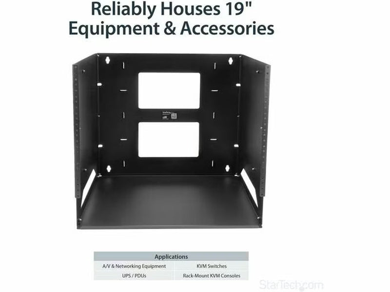 StarTech 2-Post 8U Open Frame Wall Mount Network Rack with Built-in Shelf and Adjustable Depth, Computer Rack for IT Equipment