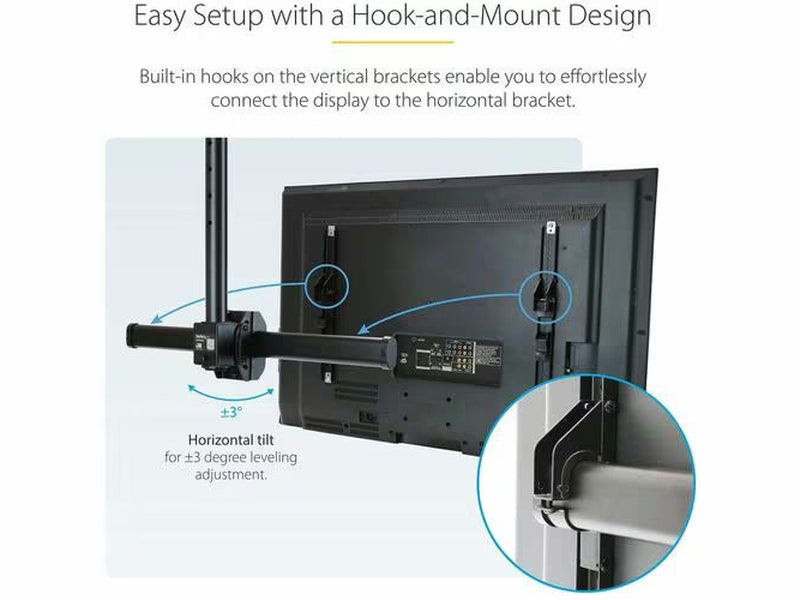StarTech Flat-Screen TV Ceiling Mount - Full-Motion Hanging Single Screen Vesa Mount for 32"-75" TVs / Displays - Height Adjustable Telescopic Pole