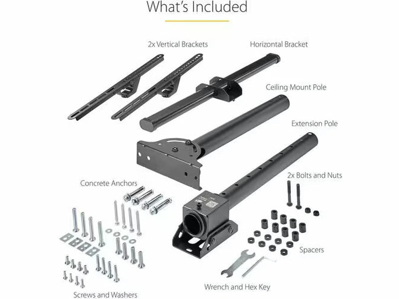 StarTech Flat-Screen TV Ceiling Mount, Full-Motion Hanging Single Screen Vesa Mount for 32"-75" TVs / Displays - Height Adjustable Telescopic Pole